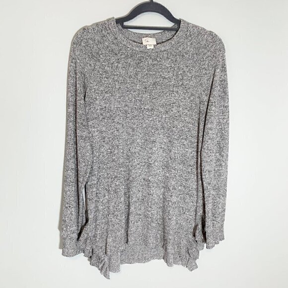Anthropologie Postmark Grey Marl Ruffle Hem Knit Pullover Sweater Womens XS - Picture 1 of 11